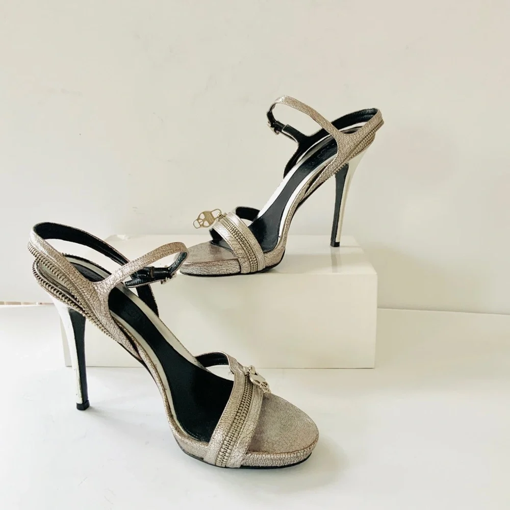 Alexander McQueen skull silver high heel sandals 38